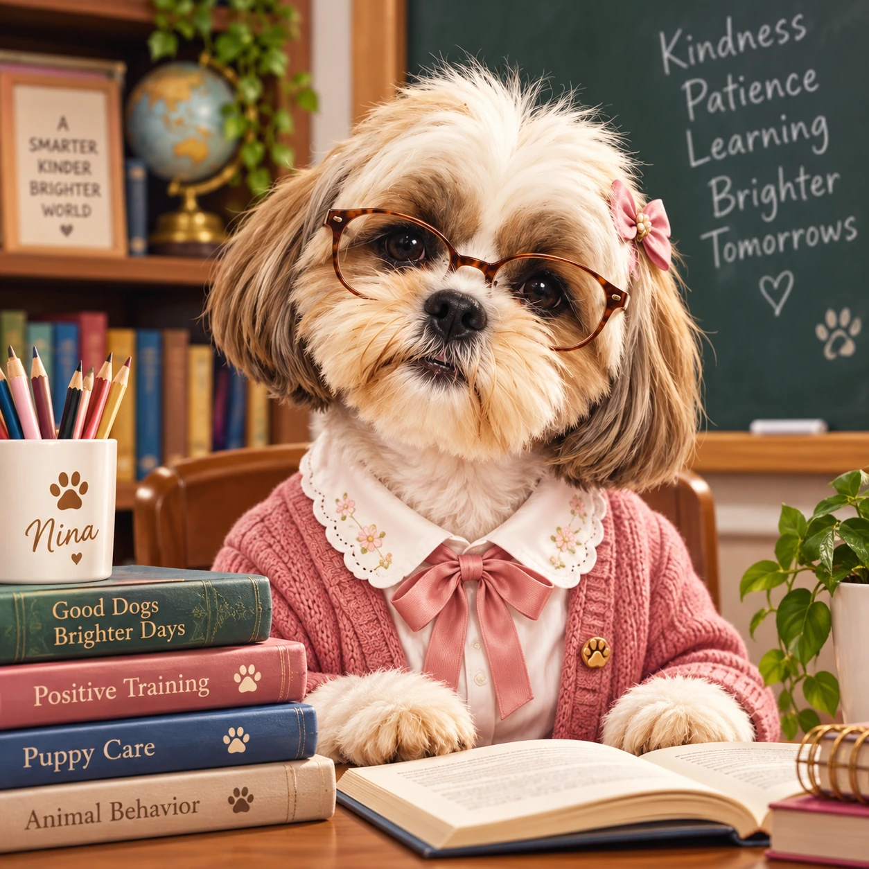 Nina, professora com livros